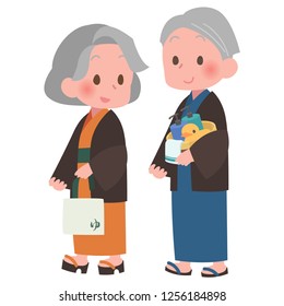 Senior walking yukata style