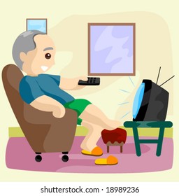 Senior Watching TV - Vector