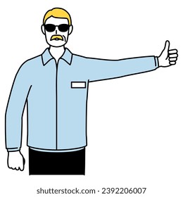 Senior white man hitchhiking with thumbs up, Vector Illustration
