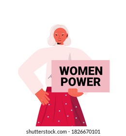 senior woman activist holding poster female empowerment movement women power concept portrait vector illustration