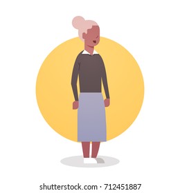 Senior Woman African American Grandmother Gray Hair Female Icon Full Length Lady Flat Vector Illustration