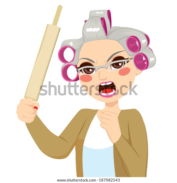 Senior Woman Angry Holding Roll Pin Stock Vector (Royalty Free ...