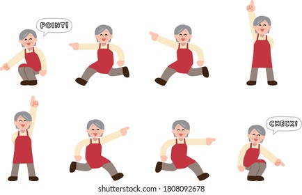 Senior woman in apron pointing finger