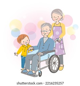 Senior woman assisting a senior man in a wheelchair