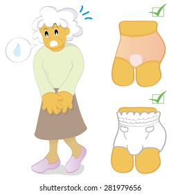 A senior woman with bladder control problem, Incontinence pad and diaper
