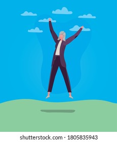 Senior woman cartoon jumping at park design, Outdoor activity theme Vector illustration