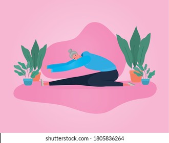 Senior woman cartoon with sportswear doing yoga design, Activity theme Vector illustration