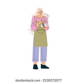 Senior Woman Character Cooking and Baking Vector Illustration