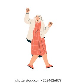 Senior Woman Character Dancing Moving His Body Vector Illustration