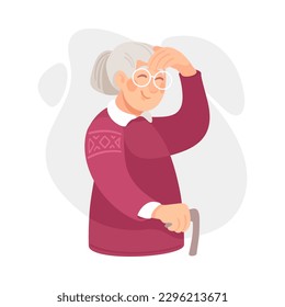 Senior Woman Character Looking Into the Distance Vector Illustration