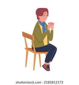 Senior Woman Character Playing Cards Game Sitting on Chair Vector Illustration
