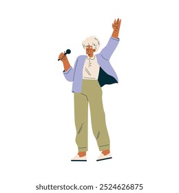 Personagem sênior canta com microfone Ilustração vetorial