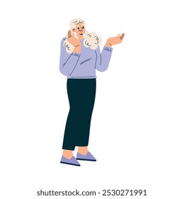 Senior Woman Character Standing and Talking with Gesture Vector Illustration