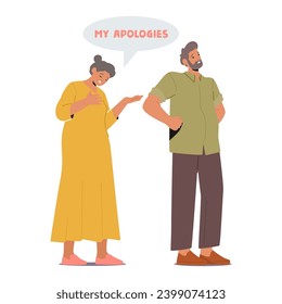 Senior Woman Character Uttering A Heartfelt Apology to Husband, With Genuine Remorse, She Whispered Sorry, Acknowledging Her Mistake And Hoping For Forgiveness. Cartoon People Vector Illustration