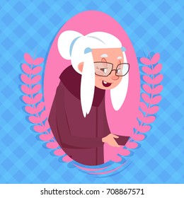 Senior Woman With Chat Bubble Modern Grandmother Icon Lady Flat Vector Illustration