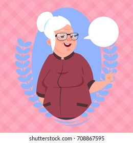 Senior Woman With Chat Bubble Modern Grandmother Icon Lady Flat Vector Illustration