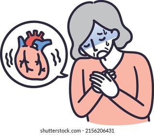 Senior woman with chest pain simple illustration