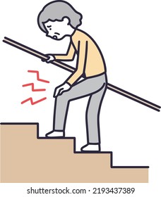 Mujer mayor escalando escaleras con dolor de rodilla Simple Ilustración