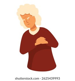 Senior woman clutching her chest, experiencing a heart attack or angina