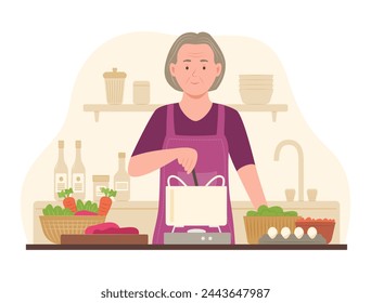 Senior Woman Cooking in Kitchen