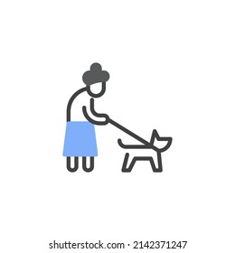 Senior Woman With Dog Line Icon. Linear Style Sign For Mobile Concept And Web Design. Woman Walking With Pet Outline Vector Icon. Symbol, Logo Illustration. Vector Graphics