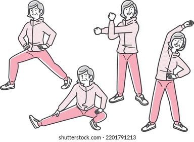 Senior woman doing warm-up exercise
illustration set of