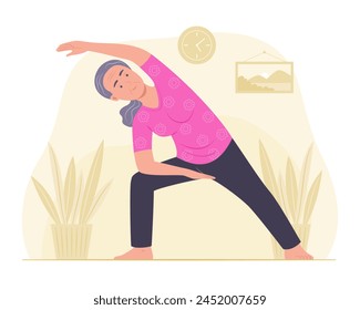 Senior Woman Doing Yoga Exercise at Home