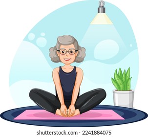 Senior woman doing yoga illustration