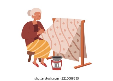 Senior woman drawing batik vector illustration