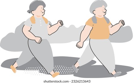 Senior woman exercising outside illustration
