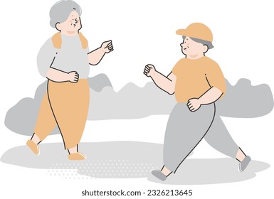 Senior woman exercising outside illustration