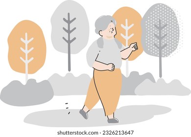 Senior woman exercising outside illustration