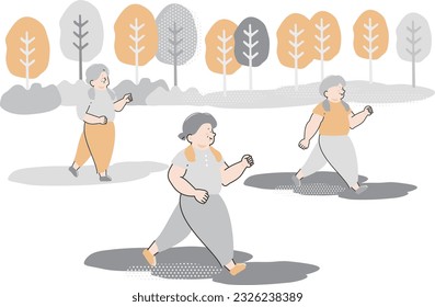 Senior woman exercising outside illustration