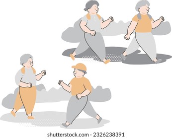 Senior woman exercising outside illustration