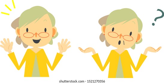 senior woman expression set, question & answered
