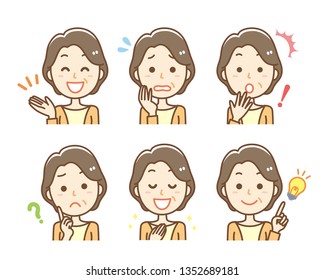 Senior woman facial expression set