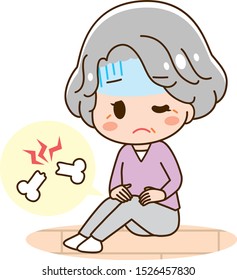 Senior woman falls and hurts knee