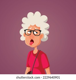 
Senior Woman Feeling Disgusted Vector Cartoon Illustration. Granny feeling nauseated and repulsed 
