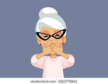 
Senior Woman Feeling Sick or Keeping Secrets Vector Cartoon Illustration. Sad Grandma feeling nauseated or shocked reacting surprised

