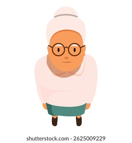 Senior woman with glasses and collected white hair, seen from above, conveying a sense of contemplation or expectation