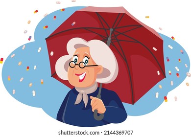 
Senior Woman with Good Health and Immune System Vector Cartoon. Happy elderly lady feeling protected against viral disease epidemic
