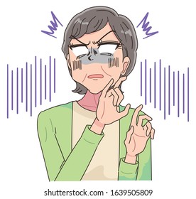 Senior woman with gray hair.She is emotional.