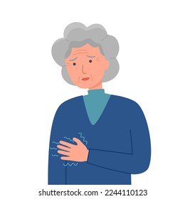 Senior woman hand tremor symptom concept vector illustration. Shivering hands from illness or cold in flat design.