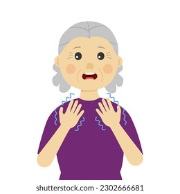 Senior woman hand tremor symptom concept vector illustration. Shivering hands from illness or cold in flat design.