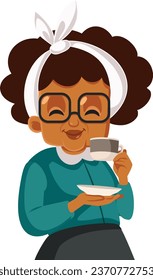 
Senior Woman Having a Cup of Coffee Enjoying and relaxing. Vector Cartoon Character
Cheerful elderly lady of African ethnicity drinking tea
