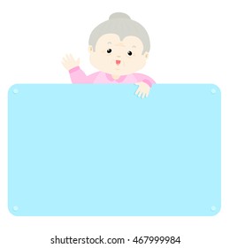 Senior woman  hold empty board vector illustration