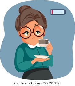 
Mujer mayor sosteniendo una copa de café sintiendo una ilustración vectorial cansada
Niña mayor sin energía por la mañana por falta de sueño
