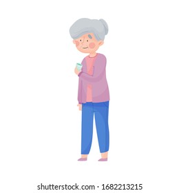 Senior Woman Holding Glass of Cool Water Vector Illustration