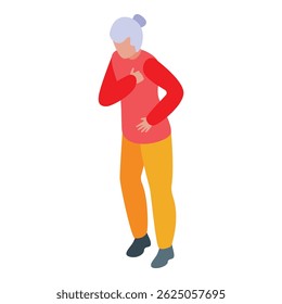 Senior woman holding her chest, experiencing a heart attack