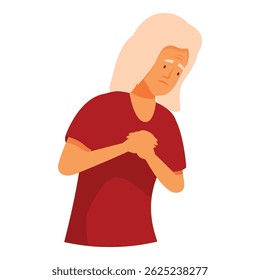 Senior woman holding her hands on chest having a heart attack